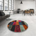 Round Contemporary Brown Patchwork Rug in a Office, con1438