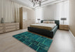 Contemporary Teal Green Patchwork Rug in a Bedroom, con1439