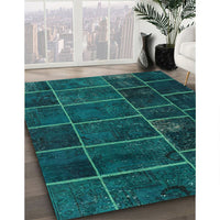 Contemporary Teal Green Patchwork Rug, con1439