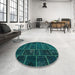 Round Machine Washable Contemporary Teal Green Rug in a Office, wshcon1439