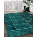 Contemporary Teal Green Patchwork Rug in Family Room, con1439