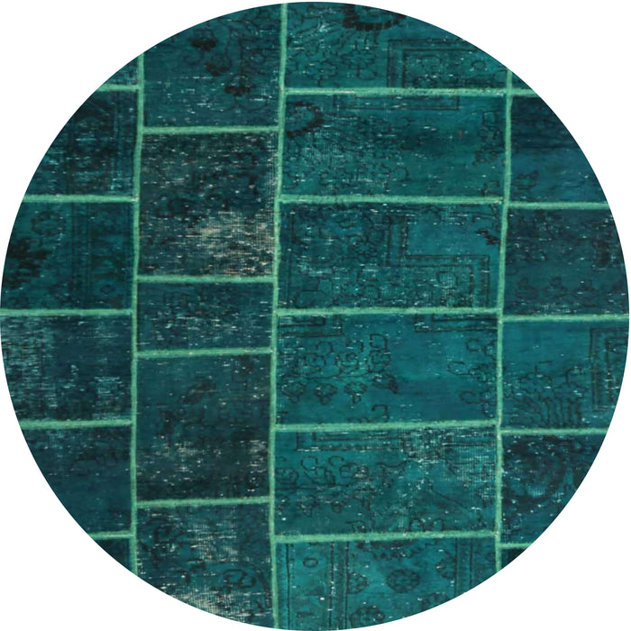 Sideview of Contemporary Teal Green Patchwork Rug, con1439
