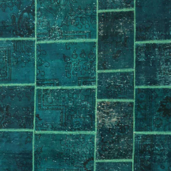 Contemporary Teal Green Patchwork Rug, con1439