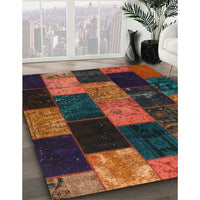 Contemporary Sienna Brown Patchwork Rug, con1440