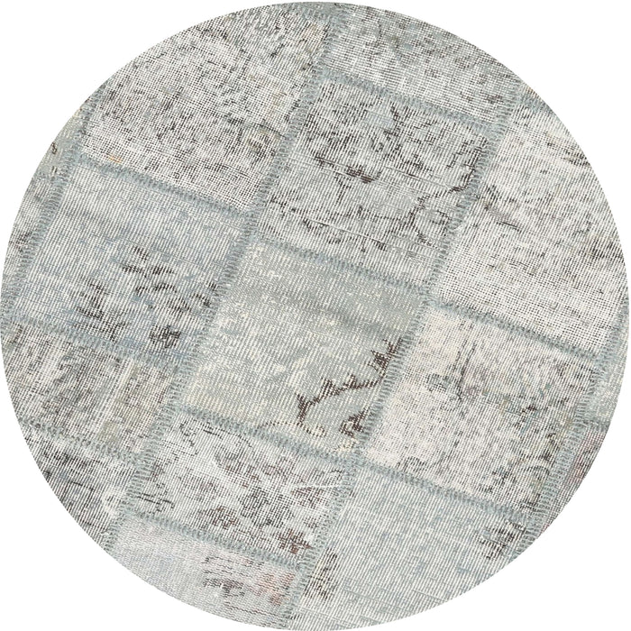 Sideview of Contemporary Dark White Beige Patchwork Rug, con1442
