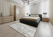 Contemporary Dark White Beige Patchwork Rug in a Bedroom, con1442