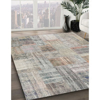 Contemporary Pale Silver Gray Patchwork Rug, con1443