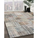 Contemporary Pale Silver Gray Patchwork Rug in Family Room, con1443