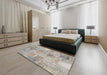 Contemporary Pale Silver Gray Patchwork Rug in a Bedroom, con1443