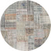 Sideview of Contemporary Pale Silver Gray Patchwork Rug, con1443