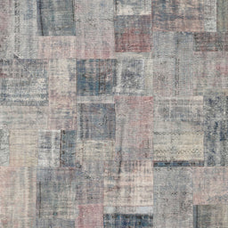 Square Contemporary Pale Silver Gray Patchwork Rug, con1444
