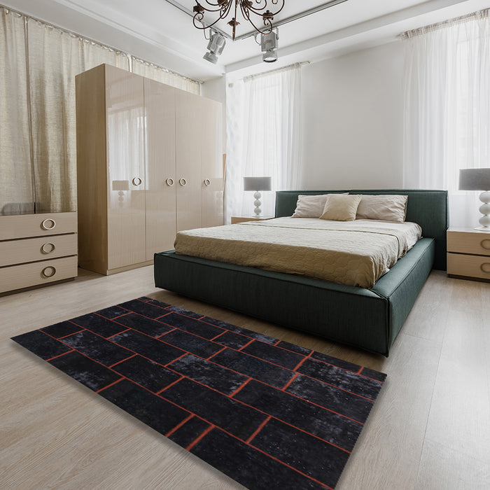 Machine Washable Contemporary Charcoal Black Rug in a Bedroom, wshcon1445