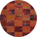 Sideview of Contemporary Mahogany Brown Patchwork Rug, con1446