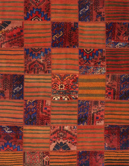 Contemporary Mahogany Brown Patchwork Rug, con1446