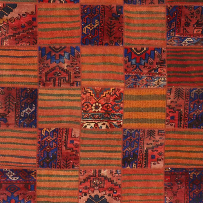 Contemporary Mahogany Brown Patchwork Rug, con1446