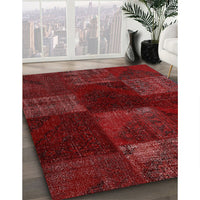 Contemporary Fire Brick Red Patchwork Rug, con1447