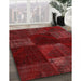 Contemporary Fire Brick Red Patchwork Rug in Family Room, con1447