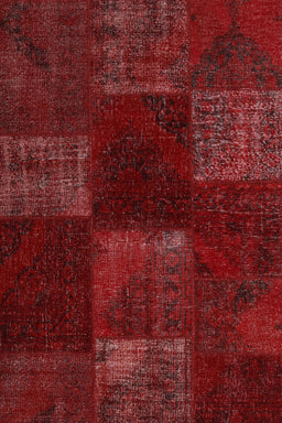 Contemporary Fire Brick Red Patchwork Rug, con1447