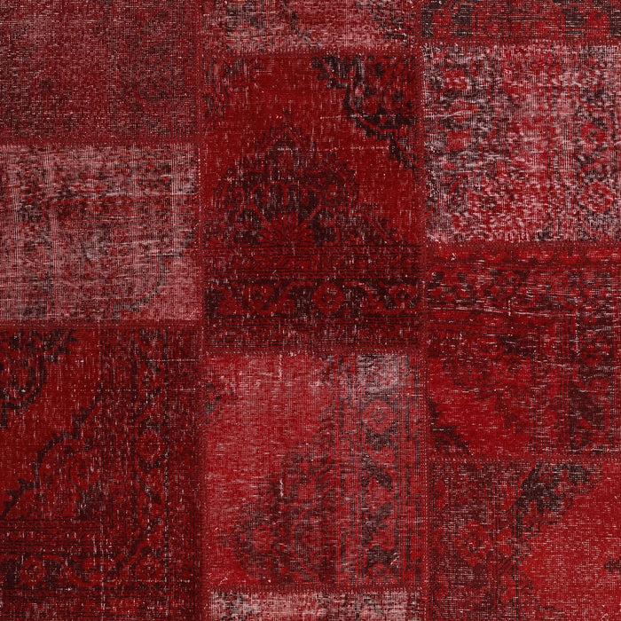 Contemporary Fire Brick Red Patchwork Rug, con1447