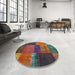 Round Machine Washable Contemporary Brown Red Rug in a Office, wshcon1448