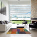 Square Contemporary Brown Red Patchwork Rug in a Living Room, con1448