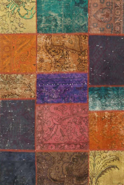 Contemporary Brown Red Patchwork Rug, con1448