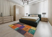 Contemporary Brown Red Patchwork Rug in a Bedroom, con1448