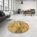 Round Contemporary Orange Patchwork Rug in a Office, con1449