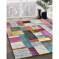 Contemporary Cherry Red Patchwork Rug, con1450