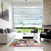 Square Contemporary Cherry Red Patchwork Rug in a Living Room, con1450