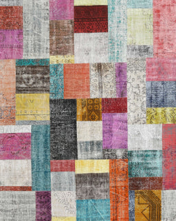 Contemporary Cherry Red Patchwork Rug, con1450