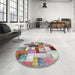 Round Contemporary Cherry Red Patchwork Rug in a Office, con1450