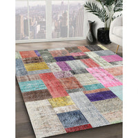 Contemporary Raspberry Purple Patchwork Rug, con1451