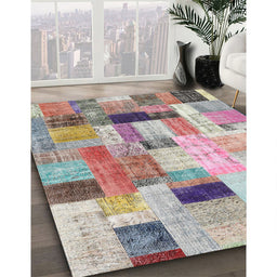 Contemporary Raspberry Purple Patchwork Rug in Family Room, con1451