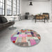 Round Contemporary Raspberry Purple Patchwork Rug in a Office, con1451