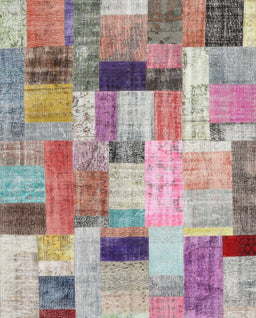 Contemporary Raspberry Purple Patchwork Rug, con1451