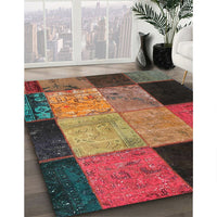 Contemporary Saffron Red Patchwork Rug, con1452