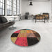 Round Contemporary Saffron Red Patchwork Rug in a Office, con1452