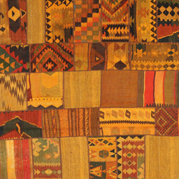 Contemporary Mahogany Brown Patchwork Rug, con1453