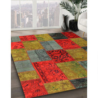 Contemporary Brown Patchwork Rug, con1454