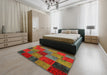 Contemporary Brown Patchwork Rug in a Bedroom, con1454