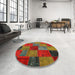 Round Contemporary Brown Patchwork Rug in a Office, con1454