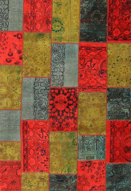 Contemporary Brown Patchwork Rug, con1454