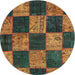 Sideview of Contemporary Dark Brown Patchwork Rug, con1455