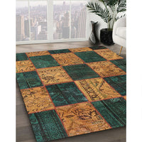 Contemporary Dark Brown Patchwork Rug, con1455