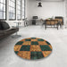 Round Contemporary Dark Brown Patchwork Rug in a Office, con1455