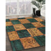 Contemporary Dark Brown Patchwork Rug in Family Room, con1455