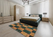 Contemporary Dark Brown Patchwork Rug in a Bedroom, con1455