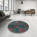 Round Contemporary Green Patchwork Rug in a Office, con1456