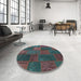 Round Machine Washable Contemporary Green Rug in a Office, wshcon1456
